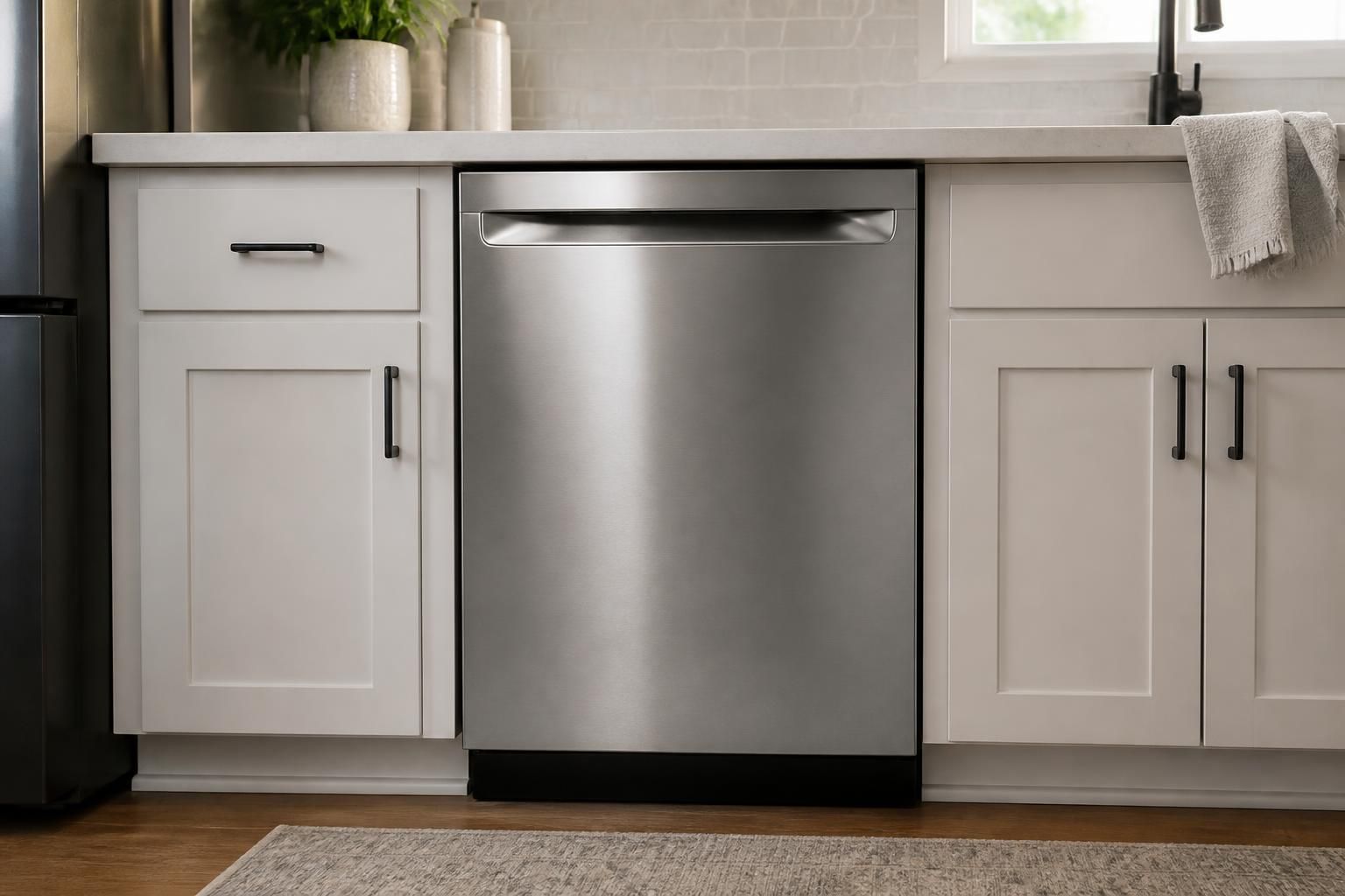 Repaired dishwasher installed neatly under a counter