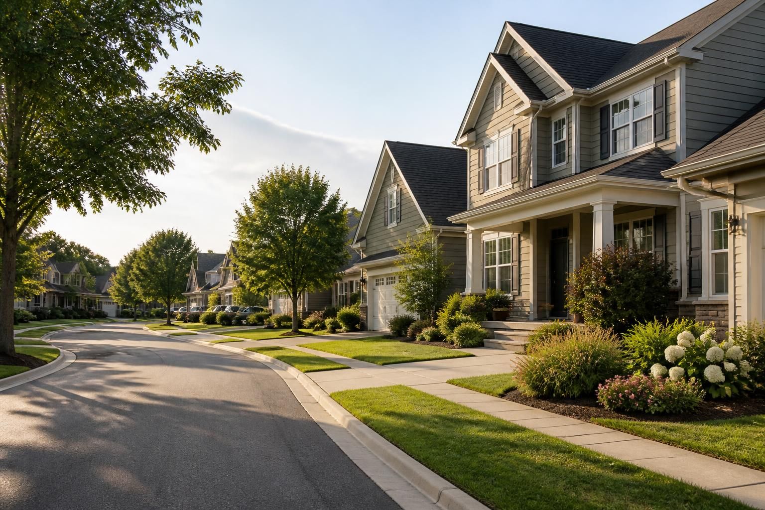 Tidy residential homes with mature landscaping