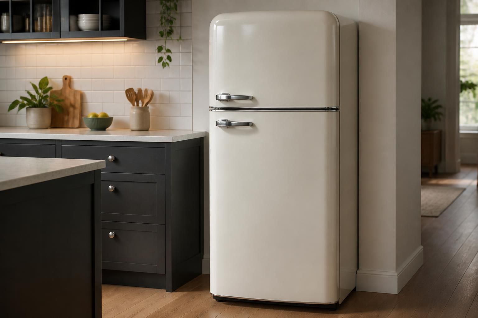 Repaired refrigerator standing in a modern kitchen